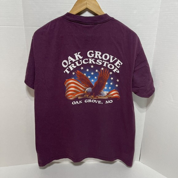 Vintage 3D Emblem Graphic T-Shirt, Large, Maroon, Oak Grove Truck Stop MO - Picture 6 of 11
